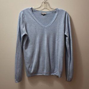 Sears -Women Long Sleeve V- Neck Cashmere Sweater, Sky Blue Size 8